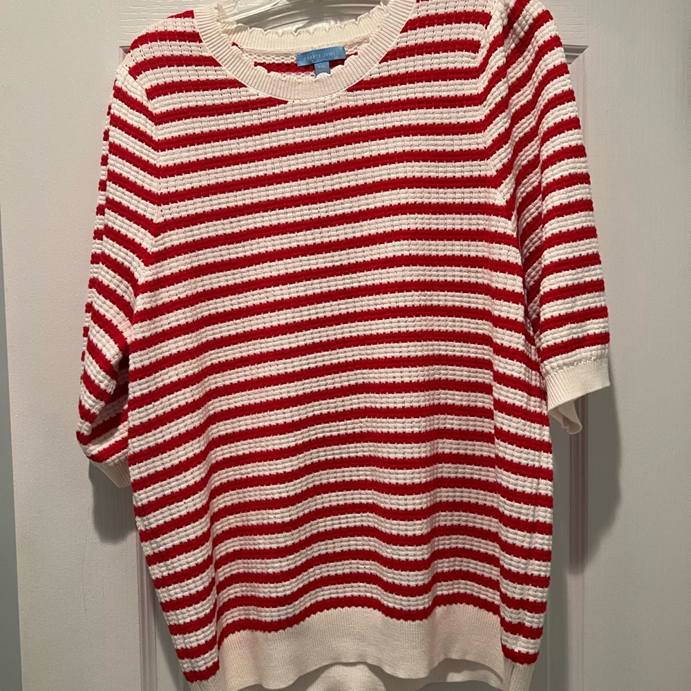 Draper James Red and White Striped Crew Neck Sweater